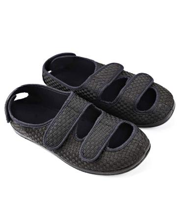 gaoxiao Extra Wide Diabetic Shoes for Women with Swollen Feet Adjustable Velcro Orthopaedic Sandals Closed Toe Edema Slippers Comfy Breathable Elderly Shoes(Size:40 Color:Black) 40 Black
