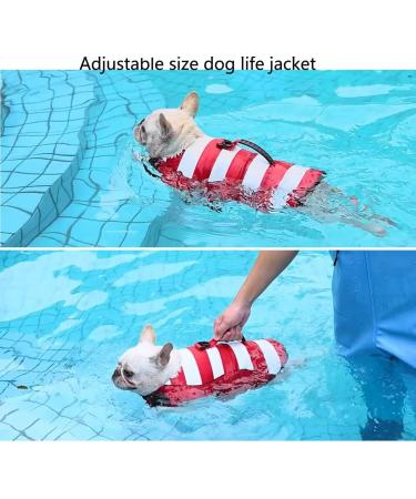 Dog Life Jacket - Classic Stripes Tear-Resistant Adjustable Size Strong Rescue Handle for Swimming & Boating (Red M: 53-65cm) - Buy Online on GoSupps.com