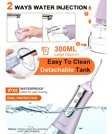 Portable Cordless Water Flosser - 300ML 4 Tips 3 Modes | Rechargeable Waterproof Dental Oral Irrigator for Braces Care (Violet) - International Shipping - Buy Online on GoSupps.com