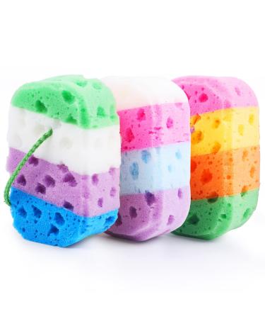 3 Pcs Exfoliating Bath Sponges for Shower  Sponge Loofah Soft Bathing for Body Wash Bathroom Vivid Colors Bathing Accessories 4colors