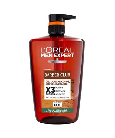 L'Or al Paris Men Expert Barber Club - Gel Douche homme 3-en-1 corps cheveux barbe - Grand format XXXL 1L