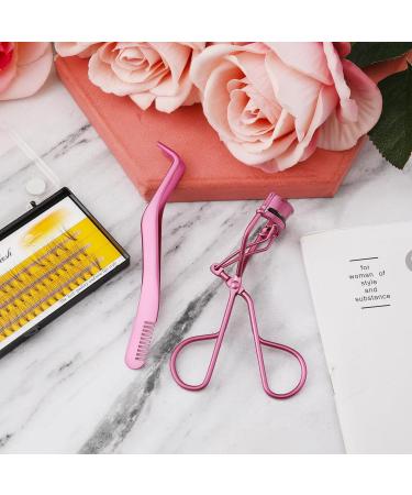 Lash Curler Tweezers Set 2 in 1 Stainless Steel Eyelash Tweezers with Eyelashes Curler Eyelash Applicator Tool for Women Girls Makeup Beginner & Makeup Artist (Pink) - Buy Online on GoSupps.com