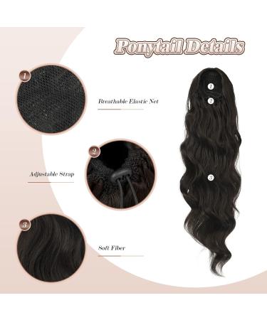 FESHFEN Long Curly Wavy Ponytail Extension - Synthetic Hair Drawstring Ponytail | 60cm Natural Black (2#) | For Women & Girls - Buy Online on GoSupps.com