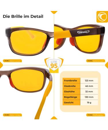 Prisma Kids Blue Light Filter Glasses - 95% Protection for Children's Eyes | K3704 Robust Brown/Yellow Frame - Buy Online on GoSupps.com