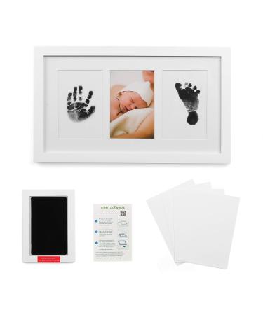 Green Pollywog | Baby Handprint and Footprint Kit | Elegant White Picture Frame | Non-Toxic | Inkless Footprint | Baby Footprint Frame | Newborn Footprint Kit | Baby Ink Pad | Dog Paw Prints
