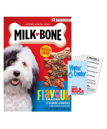 Small Assorted Meat Flavoured Dog Treats Bundle. Includes (1) Box of Milk-Bone Flavour Snacks Small Assorted Biscuits (800g) w/Water Cooler Trivia Game by BIG MAPLE . Dogs