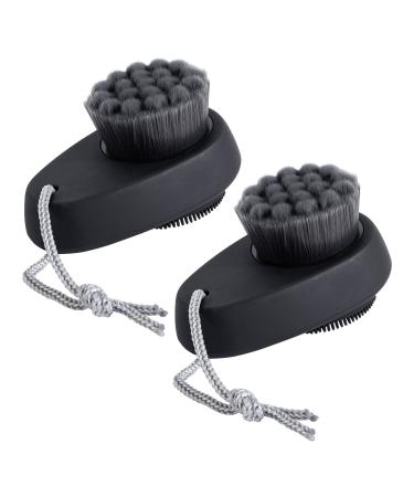 Facial Cleansing Brush 2 in 1 for Face Exfoliation Beomeen 2 Pack Silicone Face Scrubber for Men Dual Sided Soft Bamboo Charcoal Microfiber Face Scrub Brush for Pore Deep Cleansing with Lid Black