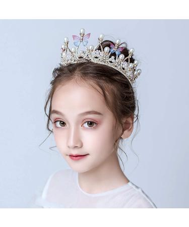 Rose Gold Princess Tiara for Girls - Handmade Butterfly Crown for Birthday, Performance, Catwalk - Crystal Hair Accessories - Buy Online on GoSupps.com