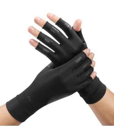 FREETOO Copper Arthritis Gloves for Carpal Tunnel Pain Relief, Strengthen Compression Gloves to Alleviate Hand Pains,Swelling, Fingerless Computer Typing Gloves for Rheumatoid, Tendonitis Women/Men-M Black medium