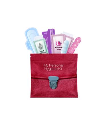 Menstrual Kit All-in-One | Convenience on The Go | Single Period Kit Pack for Travelling Tweens & Teenagers or Emergency situations | Individually Wrapped Feminine Hygiene Products (Red Purse)