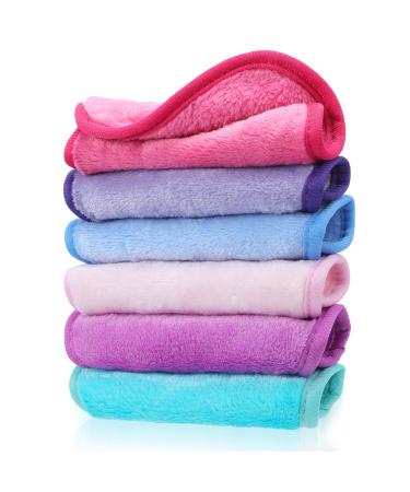 Reusable Makeup Remover Cloths Soft Microfiber Face Cleansing Cloth Fast Drying WashclothFace Towel For Sensitive Skin Daily Travel Eye Skincare(6 Colors) 6 Colors 1 Count (Pack of 6)