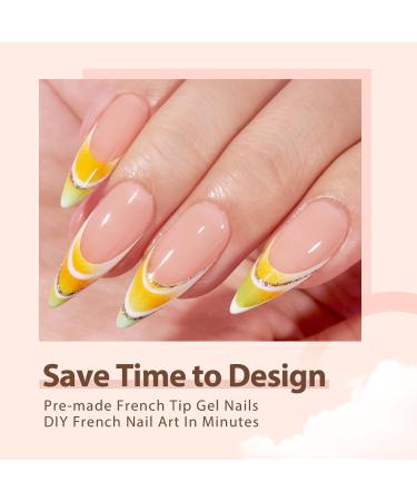 Fashion False Nail Press On Nails Tip Full Cover Pre Glue Color Stripe  Designed Women Nail