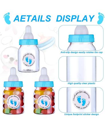 62 Pcs 3.5 Inch Baby Mini Milk Bottles with Thank You Stickers - Blue Baby Shower Favors for Boy Girl Newborn Baptism Party Decor - Buy Online on GoSupps.com