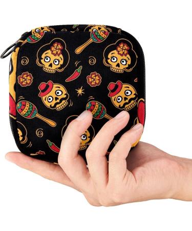 Sugar Skulls Menstrual Pad & Cup Storage Bag - Portable Zipper Pouch for Teens & Women - Buy Online on GoSupps.com