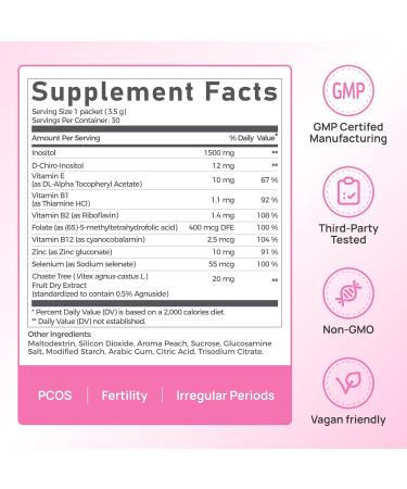 Gynable Pregina Myo-Inositol & D-Chiro Inositol Powder for Women - PCOS Fertility Support, Hormonal Balance, Regular Cycles | Patented Active Folic Acid, Vegan, Gluten-Free (30 Servings, Peach) - Buy Online on GoSupps.com