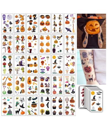 Witch Pumpkin Tattoos 30 Sheets Horror Realistic Fake Blood Wound Waterproof Temporary Tattoo Pumpkin tattoo Sticke Makeup Props for Women Men Kids Halloween Party Cosplay (Pumpkin-A)