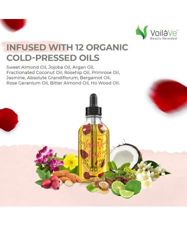 VoilaVe Organic Rose Multi-Use Oil - Nourishing Moisturizer for Face Body & Hair - Vitamin E & Sweet Almond Oil - Dry Skin Scalp & Nail Care - Infused with Rose Petals & Bergamot - 4 Fl Oz - Buy Online on GoSupps.com