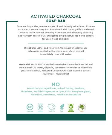 Desert Essence Activated Charcoal Soap Bar 5oz | Non-GMO, Gluten Free, Vegan | Detoxifies, Cleanses & Removes Impurities | Cucumber & Eco-Harvest Tea Tree Oil - Buy Online on GoSupps.com