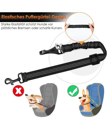 Eyin Dog Seat Belt - 3 in 1 Reflective Elastic Nylon Car Safety Harness for All Dog Breeds - 70cm Adjustable (Black) - Buy Online on GoSupps.com