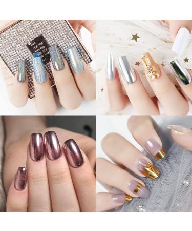 Lofuanna Chrome Nail Powder Set - 4 Colors Mirror Effect Holographic Glitter for Nail Art with 4pcs Eyeshadow Sticks and Dust Brush - 0.5g/Jar - Buy Online on GoSupps.com
