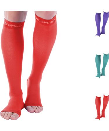 Doc Miller Open Toe Compression Socks 1 Pair 20-30mmHg Support Circulation Recovery Shin Splints Varicose Veins Red XX-Large