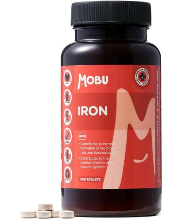 Mobu Iron Tablets 14mg | 400 Tablets 100% NRV Ferrous Fumarate BP Energy Tablets | Immunity & Energy Supplements | Helps Reduce Tiredness and Fatigue - UK Made - Buy Online on GoSupps.com