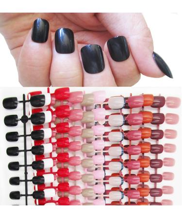 288pc Square Press on Nails Short Glossy Colored Artificial Fingernails Acrylic Fake Nail Art Tips Women Girls Kids False Nails 12 Colors  (Square glossy)