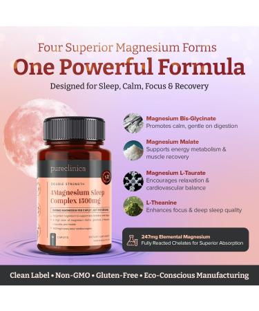 Pureclinica Magnesium Double Strength Sleep Complex 1500 mg x 180 Tablets 2 Vials of 90 247 mg Elemental Magnesium Bisglycinate Malate LTaurate & LTheanine 6 Month Supply - Buy Online on GoSupps.com
