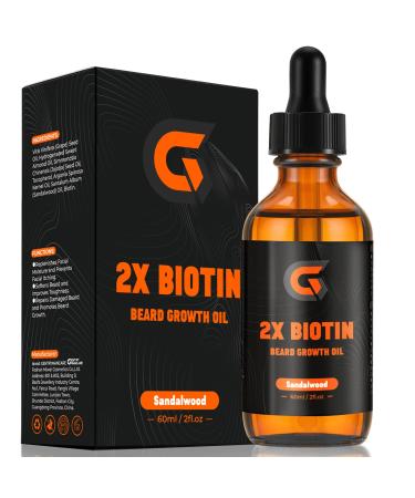 2X Biotin Beard Growth Oil for Men - Leave-In Conditioner & Softener - Mustache Moisturizing Thickening Strengthening & Promote Facial Hair Growth - Pure Natural Organic Argan Jojoba Oil 2fl.Oz