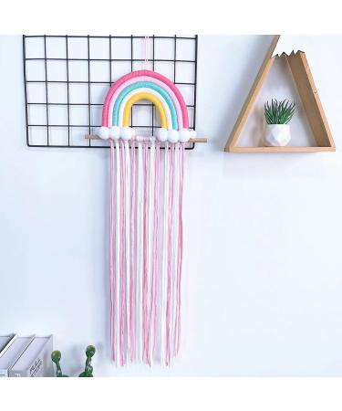 Yehapp Rainbow Hair Bow Holder with Pom Poms for Baby Girls Room Children Hairpin Hair Clip Storage Belt Wall Hanging Rainbow Decoration - Buy Online on GoSupps.com
