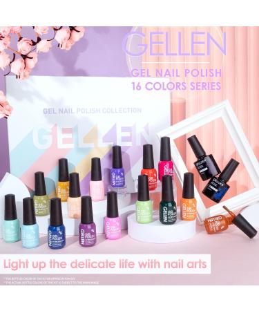 Gellen Gel Nail Polish Kit - 16 Cool Neutrals Shades with Top & Base Coats for Elegant Wine Brown & Gray Nails - Starter Nail Polish Set - Buy Online on GoSupps.com