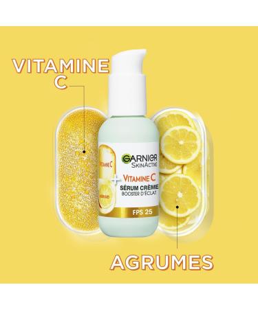 GARNIER Skin Active - 2-in-1 Radiance Booster Cream Serum - 72h Hydration & Radiance - SPF 25 - Vitamin C & Citrus - Vegan & Cruelty Free - Dull Skin Lacking Radiance - 50 ml - Buy Online on GoSupps.com