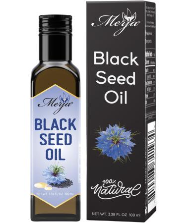 Merja Herbs Black Seed Oil 100% Pure - For Consumption - Cold Pressed Black Seeds - Immune support & Digestive Health - Nigella Sativa - 100% Natural & Premium Quality 100ml 3.38Oz