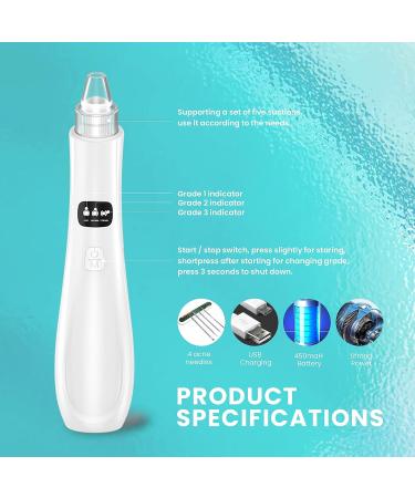 2023 Upgraded Blackhead Remover Pore Vacuum - 5 Suction Power, 5 Probes, USB Rechargeable Electric Acne Extractor for Women & Men - Off White - Buy Online on GoSupps.com