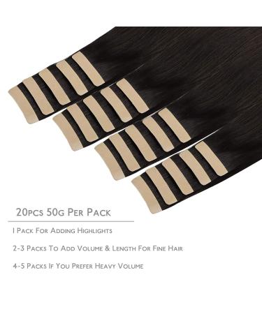 Salife Real Hair Tape Extensions - 20 Pcs 45cm Dark Brown Remy Invisible Skin Weft - Silky Straight Hair Extensions - Buy Online on GoSupps.com