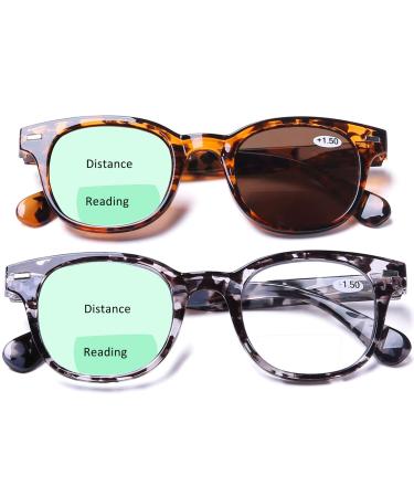 Bifocal Reading Glasses Lightweight Comfortable Fashion Bifocal Sun Readers with Spring Hinges for Men Women, 1.5 Black Tortoise + Brown Tortoise 1.5 x