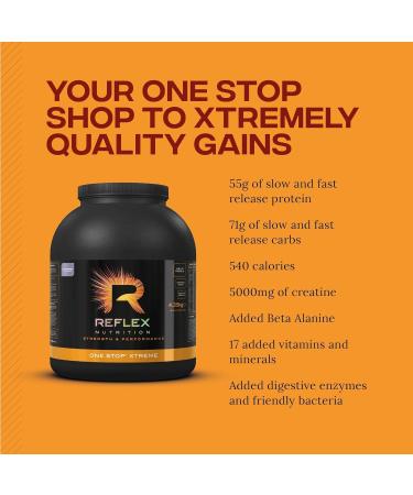 Reflex Nutrition One Stop Xtreme Mass Protein Powder - 55g Protein, 10.3g BCAA'S, 73g Low GI Carbs, 5 000mg Creatine - Salted Caramel 4.35kg - Buy Online on GoSupps.com