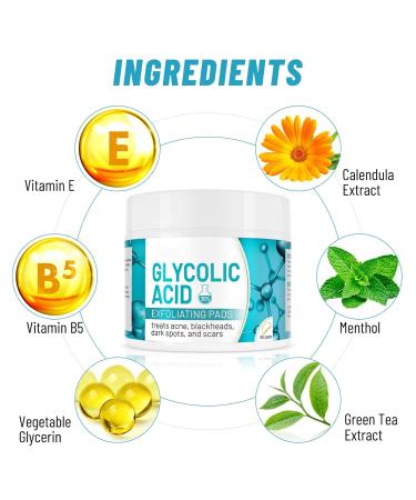 30% Glycolic Acid Pads Wipes for Skin Care Exfoliating Cleansing Face Pore Cleaner Minimizer Acne Treatment Chemical Peel Solution for Dark Spots Breakouts Scars Reduce Wrinkle Fine Lines 100 Pads Natural 50 Count (Pack  - Buy Online on GoSupps.com