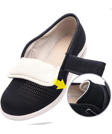 KHFHVB Women's Wide Width Diabetic Walking Shoes - Adjustable Closure for Edema, Plantar Fasciitis, Bunions - Black - Buy Online on GoSupps.com