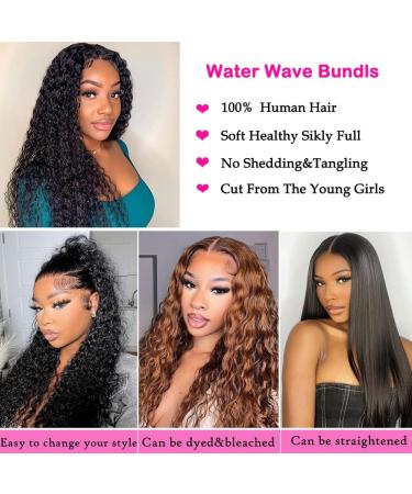 Water Wave Human Hair Bundles with Free Part Lace Closure - 10A Unprocessed Deep Curly Hair, Natural Color (24 26 28+22) - Wet and Wavy Bundles with 4x4 Closure - Buy Online on GoSupps.com