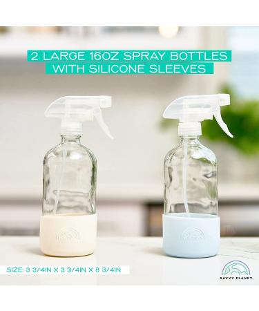 Savvy Planet 16 oz Clear Glass Spray Bottles with Silicone Sleeve - 2 Pack, Pastel Periwinkle & Green - Refillable Cleaning & Essential Oil Containers - Buy Online on GoSupps.com