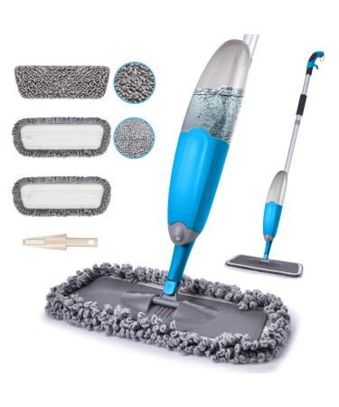Microfiber Spray Mop for Floors Cleaning, EXEGO 360 Degree Spin Hardwood Floor Mop Laminate Floor Cleaning Mops Dry Mop for Hardwood Laminate Floor Ceramic Microfiber Mops with 3 Washable Mop Heads Blue