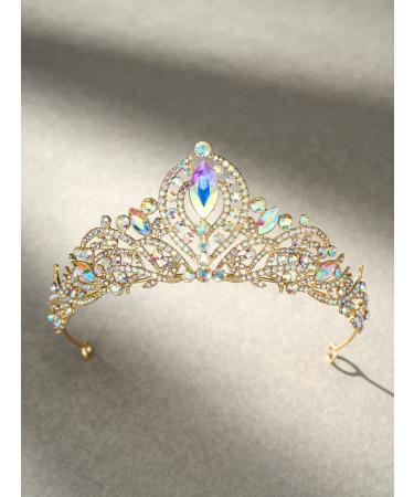 SweetV Gold Tiara Crown for Women Girls - Multicolor Crystal Pageant Crown Princess Diadem for Prom, Birthday Party, Halloween - AB Crystal-3 - Buy Online on GoSupps.com