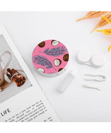 Coconuts And Leaves Round Case For Contact Lens Kit Storage Box with Mirror Printed - Buy Online on GoSupps.com