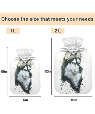 NAANLE 2L Hot Water Bottle - Watercolor Husky Design for Pain Relief & Heat Therapy | Transparent Hand Warmer & Bed Companion - Buy Online on GoSupps.com