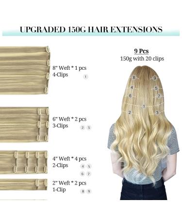 Buy Doores Clip-in Extensions - 50cm Light Blonde Highlights 150g Remy Real Hair 9 Pieces Smooth & Straight - Ideal for Natural Look - Buy Online on GoSupps.com