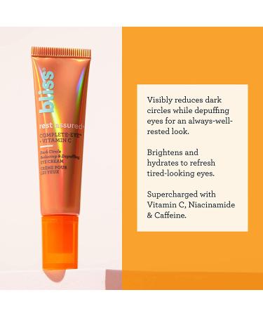 Bliss Rest Assured Eye Cream | Dark Circle Reducing & Depuffing with Vitamin C & Caffeine | Clean, Cruelty-Free, Vegan | 0.5 oz - Buy Online on GoSupps.com