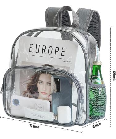 Clear Stadium Approved Mini Backpack 12x12x6 - Heavy Duty PVC Plastic Transparent Bag for Festival, Games, Travel - Gray - Buy Online on GoSupps.com