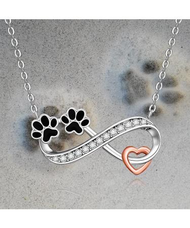 Dainty Sterling Silver Dog Cat Heart Paw Print Necklace | Pet Infinity Memorial Gift with Black Paw Heart Crystal Pendant for Women - Buy Online on GoSupps.com