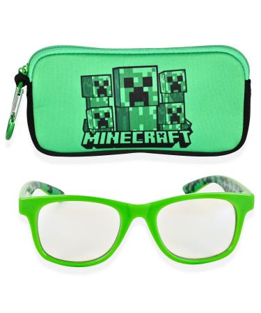 Minecraft Blue Light Blocking Glasses for Kids with Case Boys Computer Video Gaming Glasses Age 2-10 Eyewear Protection (Green/Black)